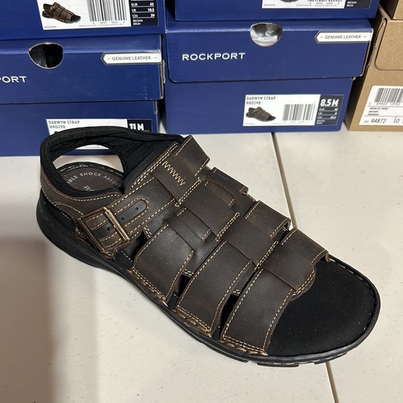 Rockport  Men’s Darwyn Strap Leather Sandal Brown Black NEW NIB - Picture 4 of 12